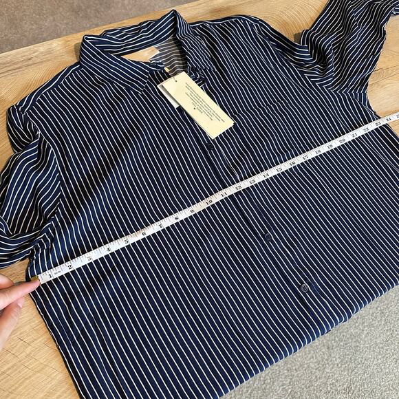 Grand & Greene Striped button up Long Sleeve Shirt Blue and White L - Picture 7 of 8